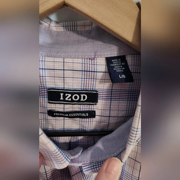 IZOD Mens Shirt Size L Purple Blue Plaid Button Down Cotton Classic Career - Picture 6 of 8